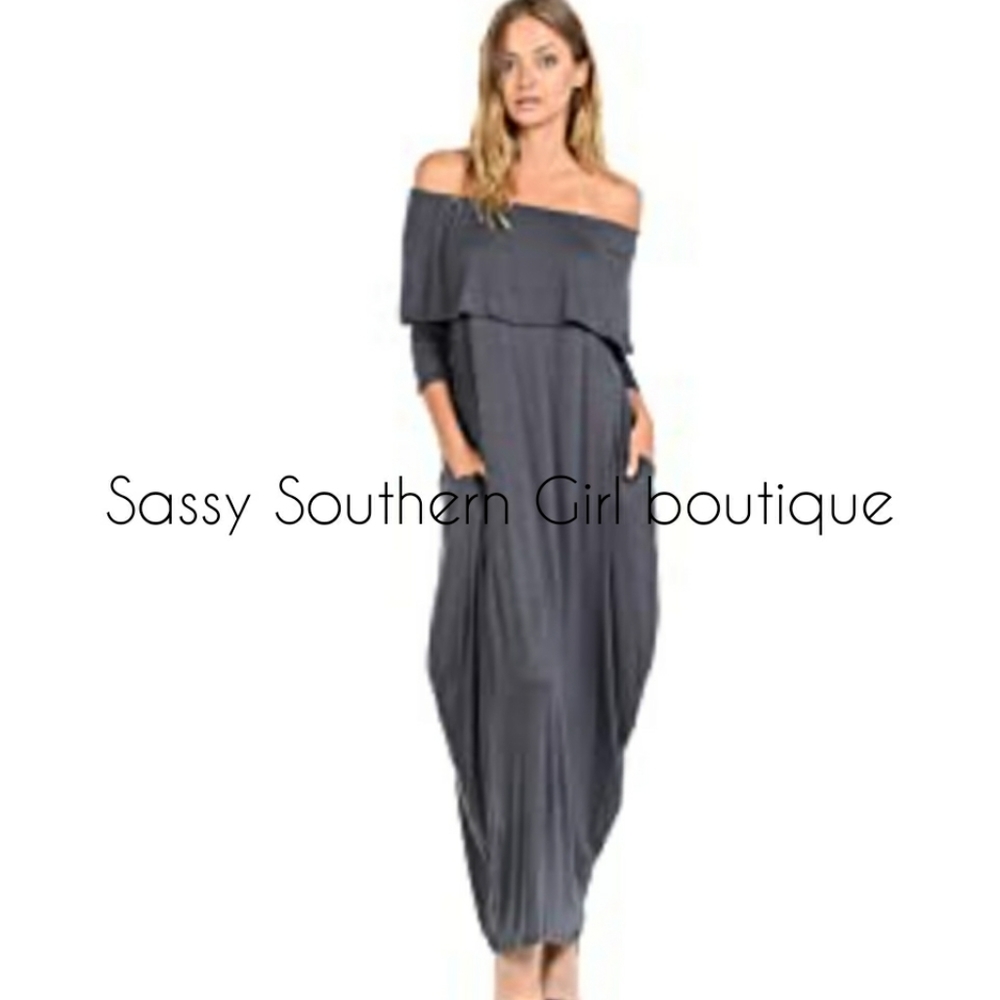 ⭐🆕 Boho Olive green off shoulder maxi dress - Picture 7 of 9